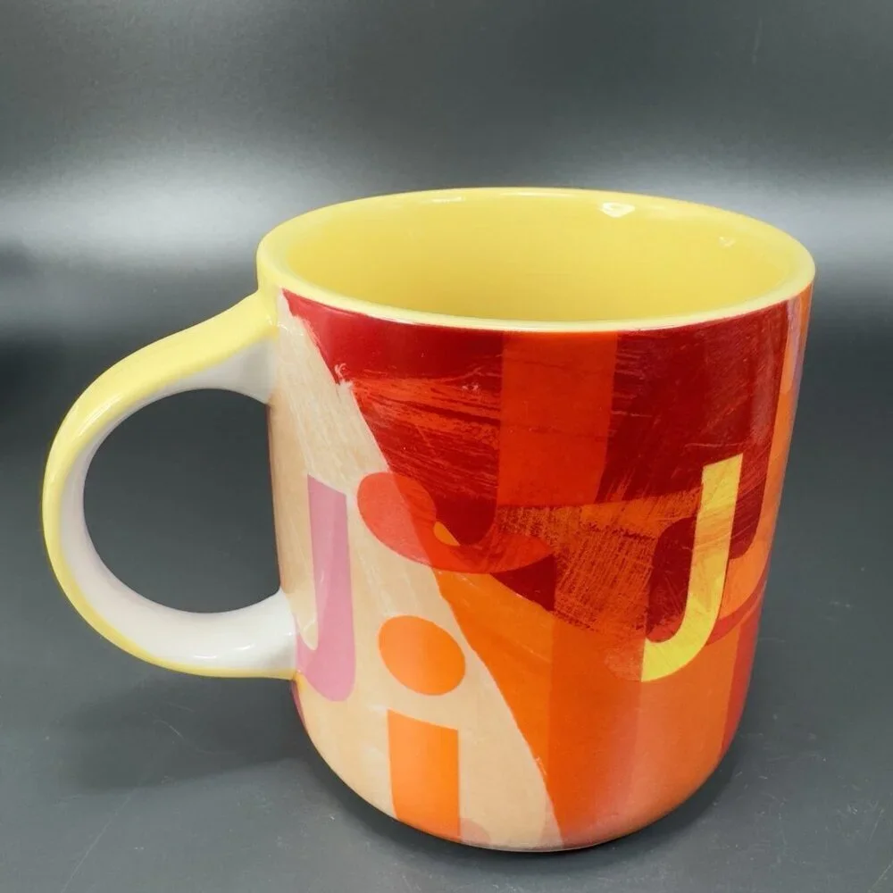 Anthropologie Monogram Lottie Mug Orange‎ Red Yellow Pink Letter Initial J Mug